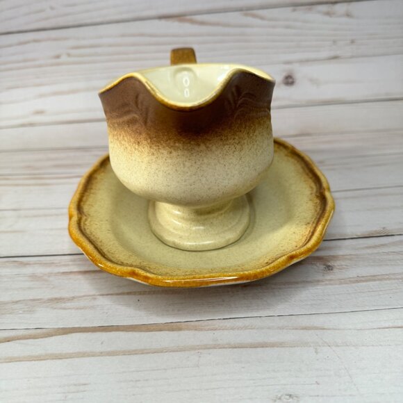Vtg Mikasa Whole Wheat E-8000 Brown & Cream Gravy Boat & Underplate Replacement - Picture 2 of 8